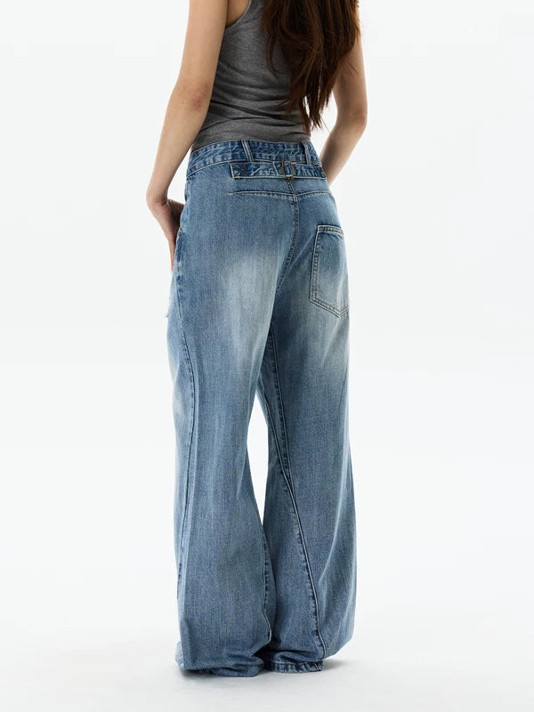Retro Ripped Loose Straight Leg Jeans Pants 5