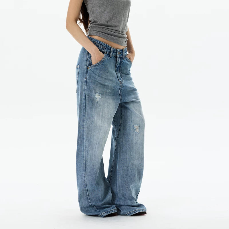 6183576671632,6183576671633,6183576671634,6183576671635,6183576671636, Retro Ripped Loose Straight Leg Jeans Pants