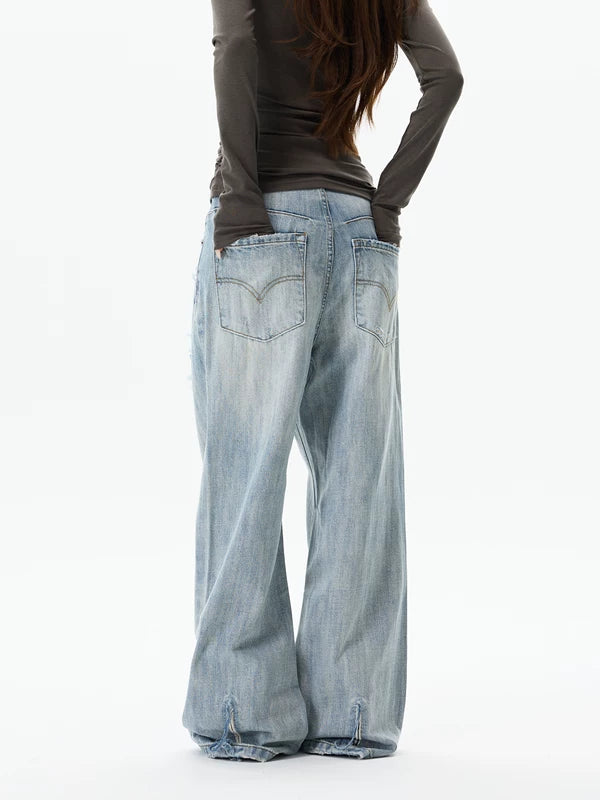 Retro Ripped Wide Leg Jeans Pants 4