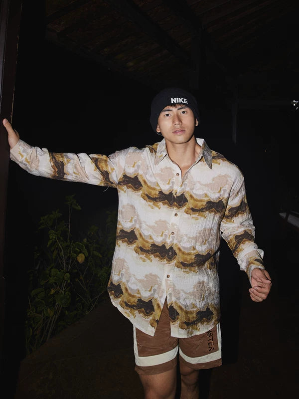 Retro Ripple Print Long Sleeve Shirt 3