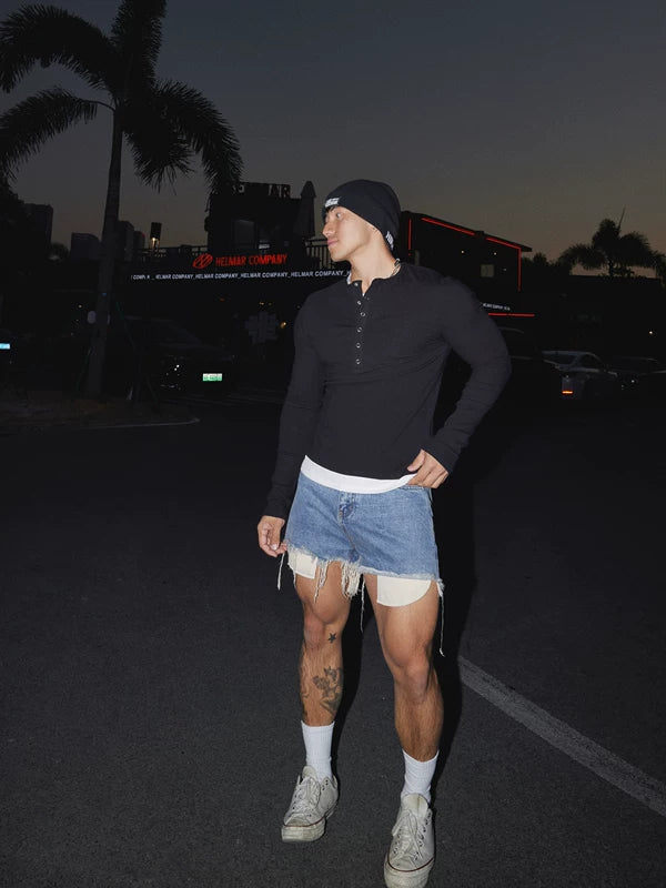 Retro Slim Fit Henley Long Sleeve T-Shirt 2