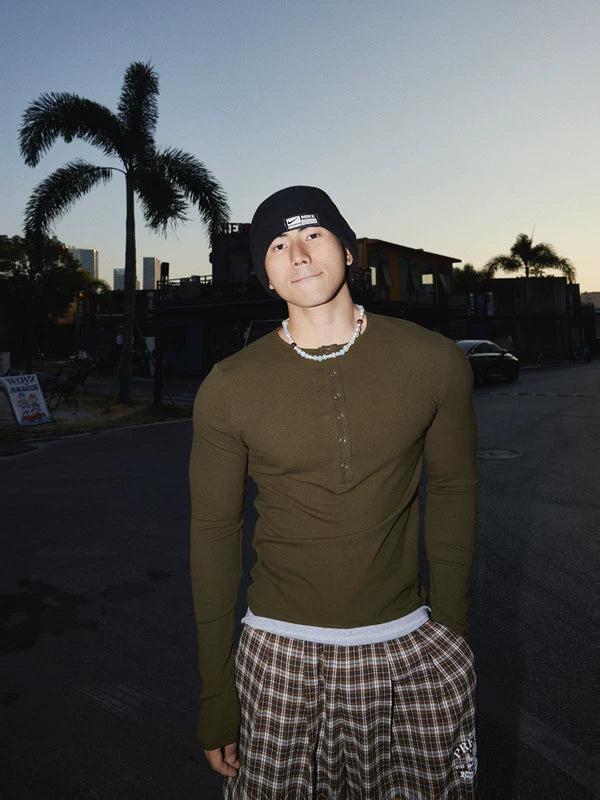 Retro Slim Fit Henley Long Sleeve T-Shirt 3