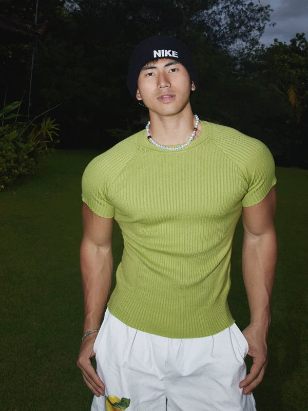 Retro Slim Fit Ribbed Knit T-Shirt 3