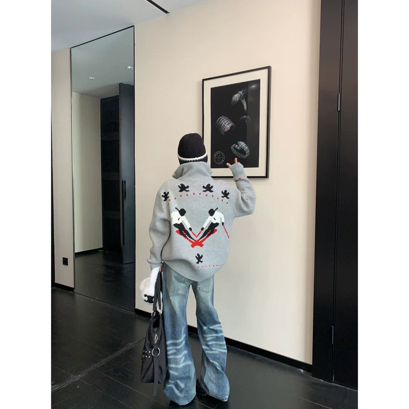 Retro Stand-Collar Knit Cardigan Sweater 3