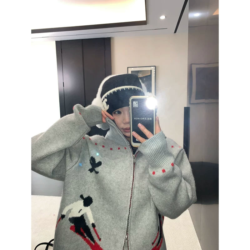 Retro Stand-Collar Knit Cardigan Sweater 4