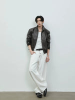 Retro Stand Collar Leather Motorbike Jacket 2