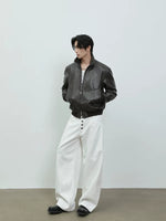 Retro Stand Collar Leather Motorbike Jacket 4