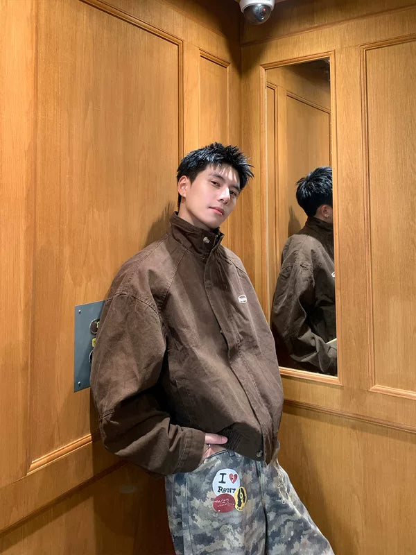 Retro Stand-Collar Oversized Work Jacket 3