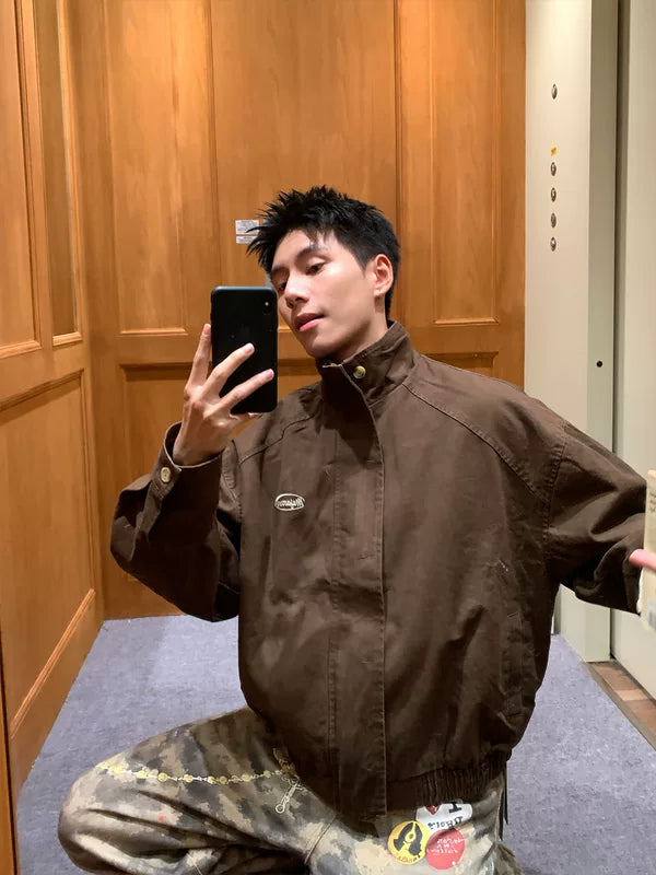 Retro Stand-Collar Oversized Work Jacket 5