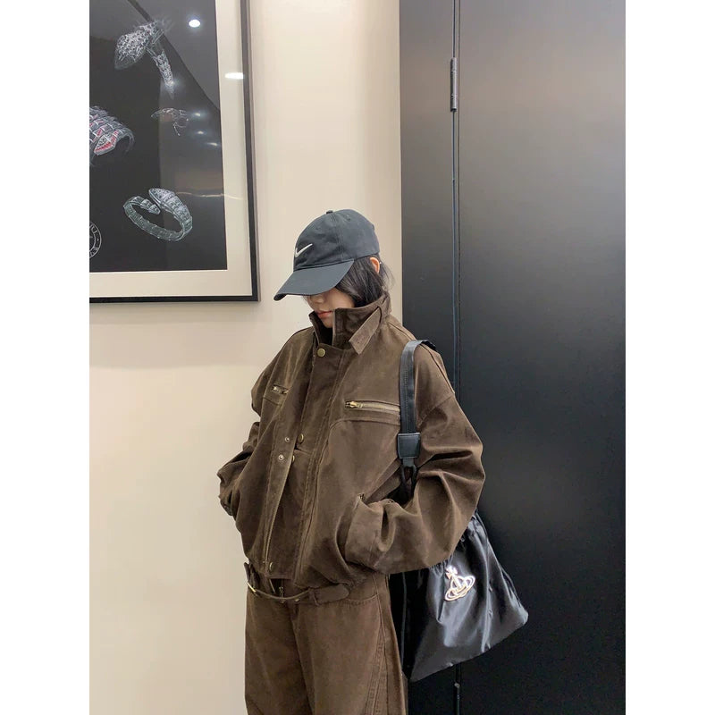 Retro Stand Collar Zip-Up Jacket 3