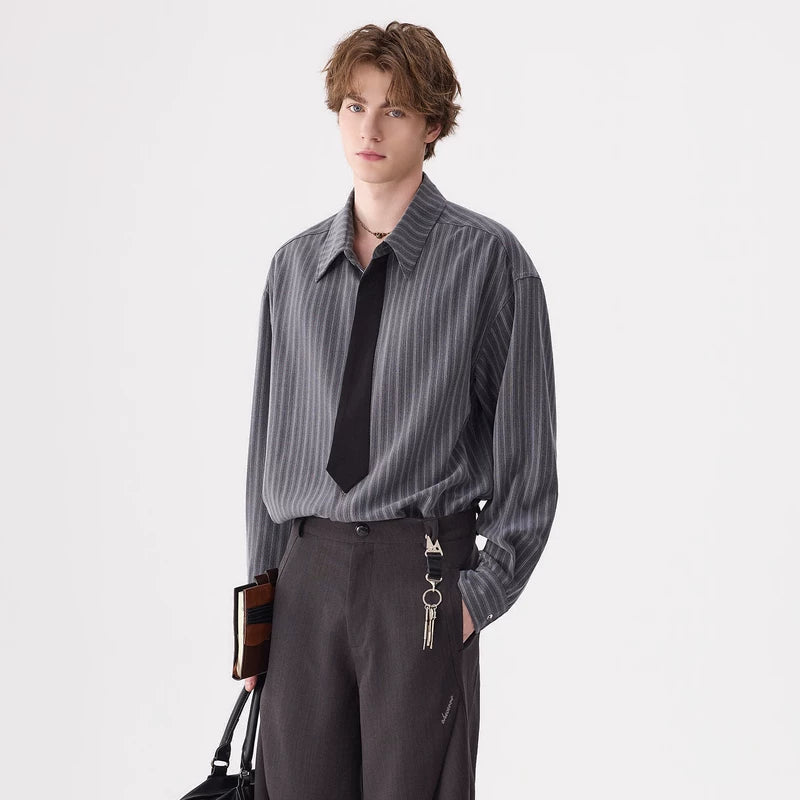 Retro Striped Faux Tie Long-Sleeve Shirt 3