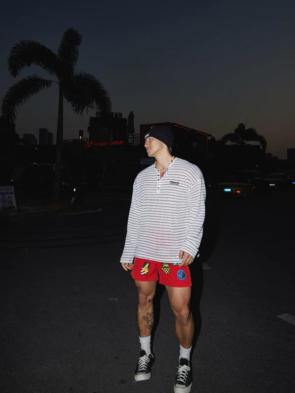 Retro Striped Henley Long-Sleeve Pullover 2