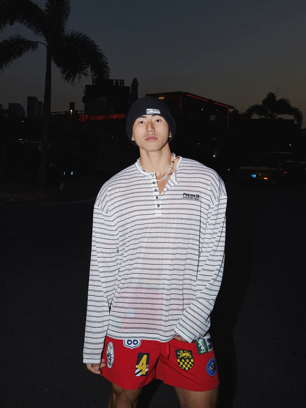 Retro Striped Henley Long-Sleeve Pullover 3