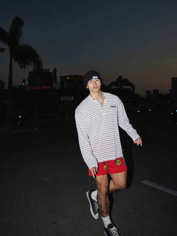 Retro Striped Henley Long-Sleeve Pullover 4