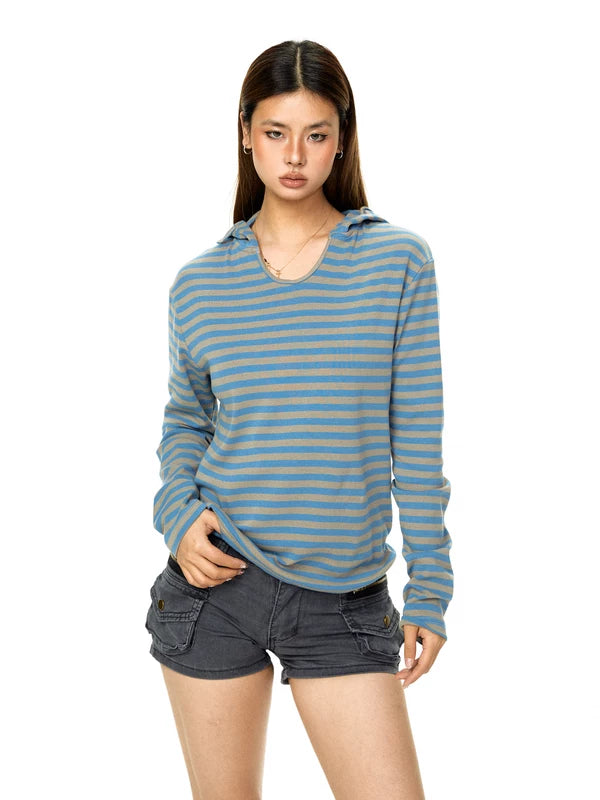 ,6030808340538,6030808340539,6030808340540,6030808340541, Retro Striped Hooded Pullover Sweatshirt