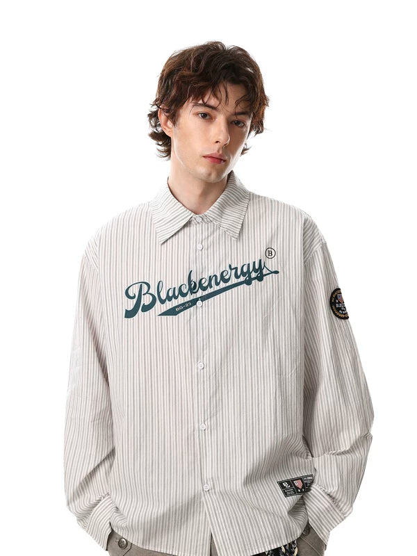 Retro Striped Letter Print Long Sleeve Shirt 2