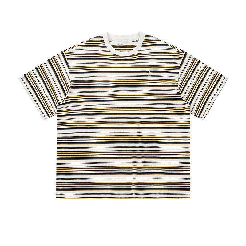 5733838469258,5733838469259,5733838469260,5733838469261, Retro Striped Short-Sleeve Casual T-Shirt