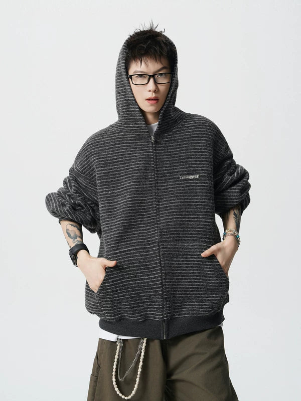 Retro Striped Zip Up Fleece Hoodie 3