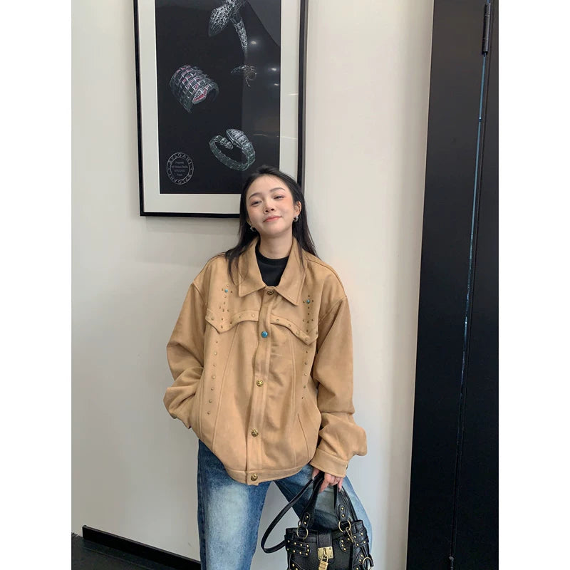 6044316284336,6044316284337,6044316284338,6044316284339, Retro Studded Short Oversized Jacket