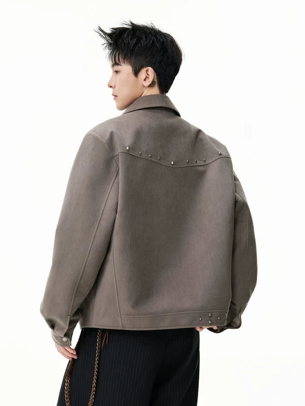 Retro Studded Zip Front Suede Jacket 5