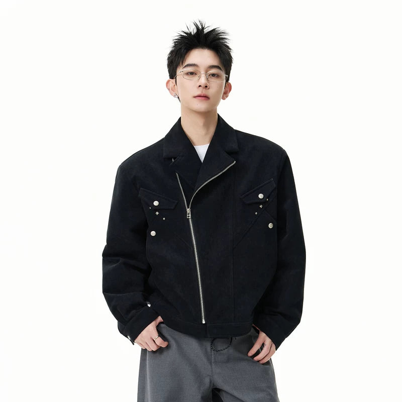 6014778828933,6014778828934,6014778828935,6014778828936, Retro Studded Zip Front Suede Jacket