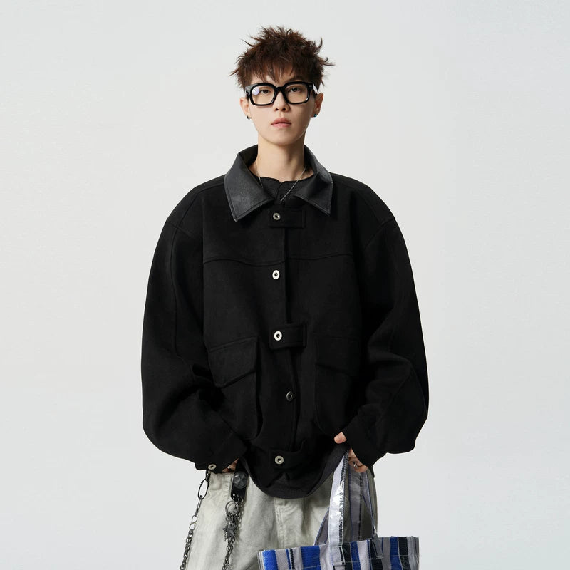 5977515281569,5977515281570,5977515281571,5977515281572, Retro Suede Barn Collar Jacket