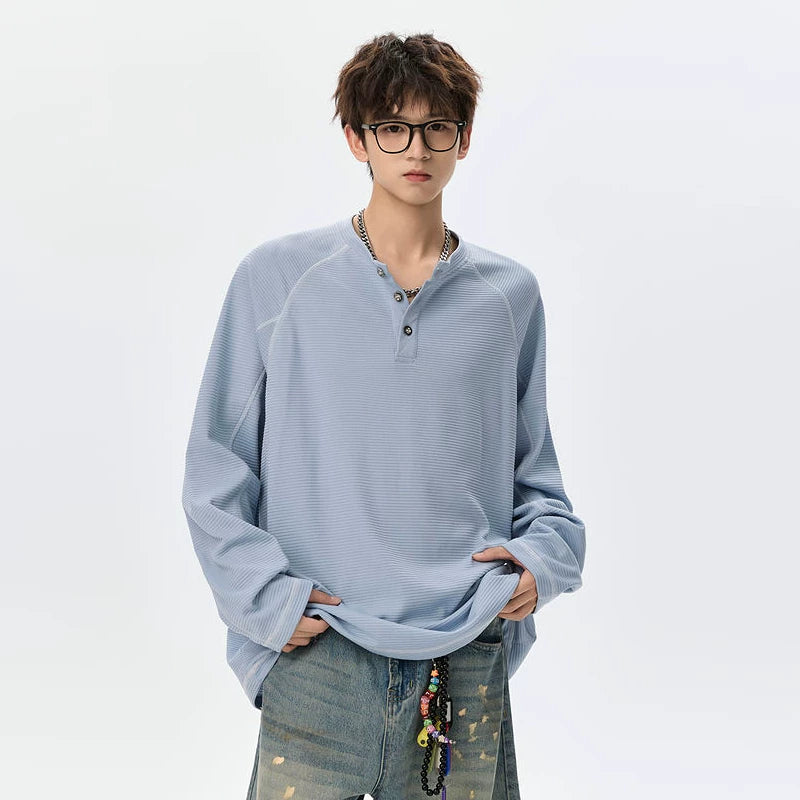 5928349588337,5928349588338,5928349588339,5928349588340,5928349588341, Retro Textured Henley Long-Sleeve Hoodie