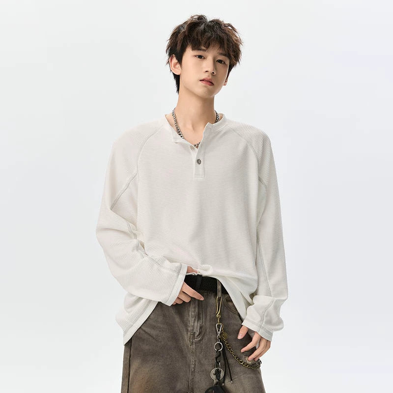 5928349588352,5928349588353,5928349588354,5928349588355,5928349588356, Retro Textured Henley Long-Sleeve Hoodie