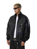 Retro Textured PU Leather Multi-Pocket Jacket 2