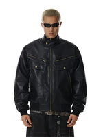 Retro Textured PU Leather Multi-Pocket Jacket 3