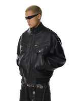 Retro Textured PU Leather Multi-Pocket Jacket 4