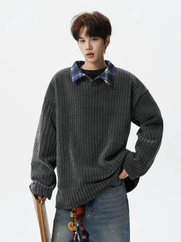 Retro Textured Pullover Hoodie with Lapel 4