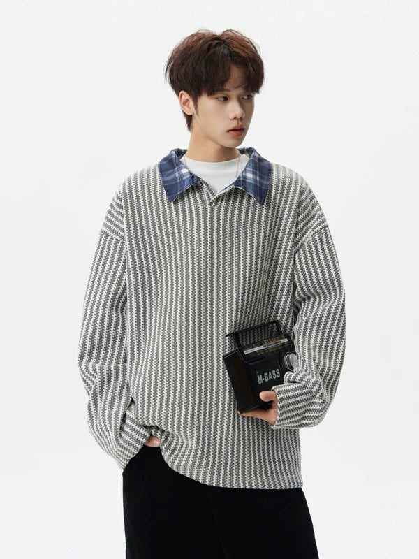 Retro Textured Pullover Hoodie with Lapel 5