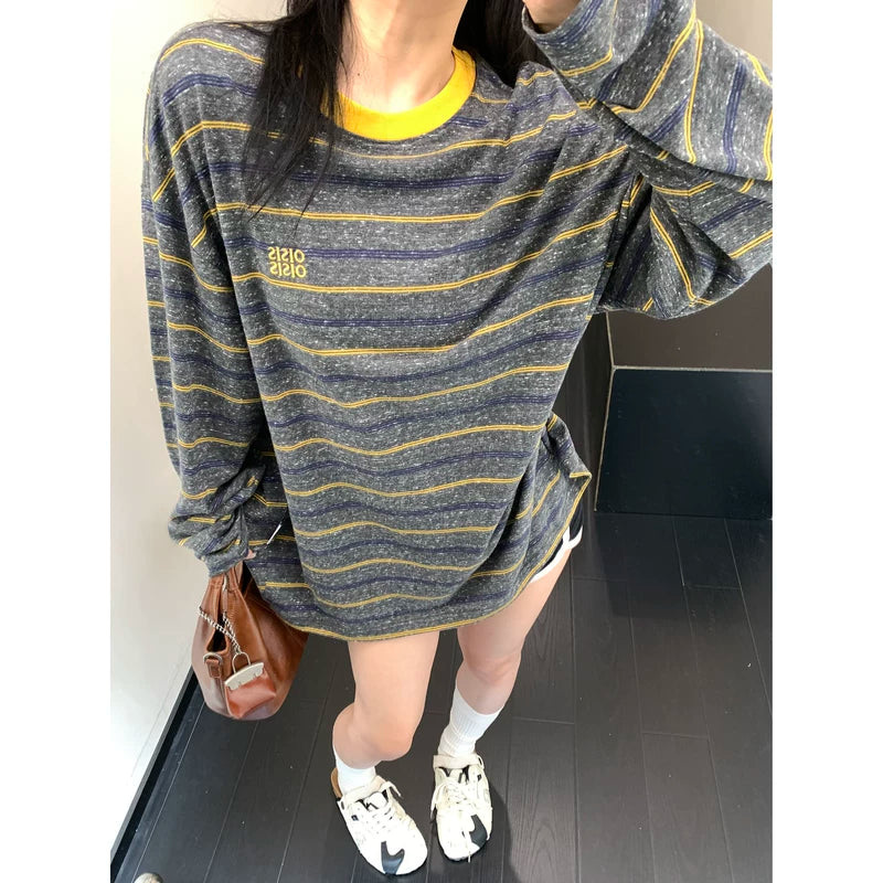 Retro Thin Striped Long Sleeve Turtleneck 2