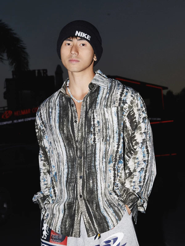 Retro Tie-Dye Print Long-Sleeve Shirt 3