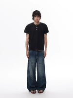 Retro Waffle Knit Henley T-Shirt 5