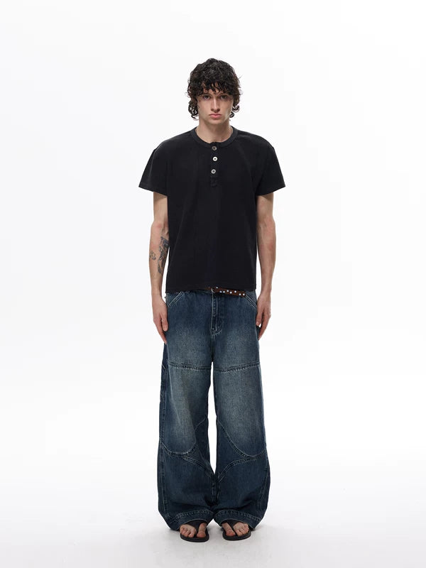 Retro Waffle Knit Henley T-Shirt 5