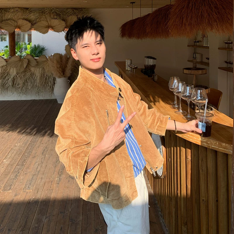 6184163595014,6184163595015,6184163595016,6184163595017, Retro Washed Corduroy Stand Collar Jacket