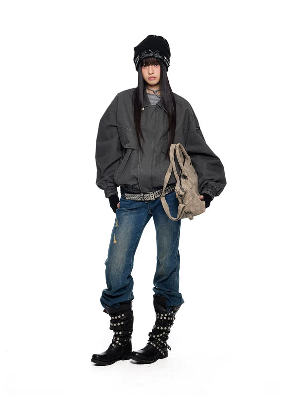 Retro Washed Denim Workwear Jacket 2