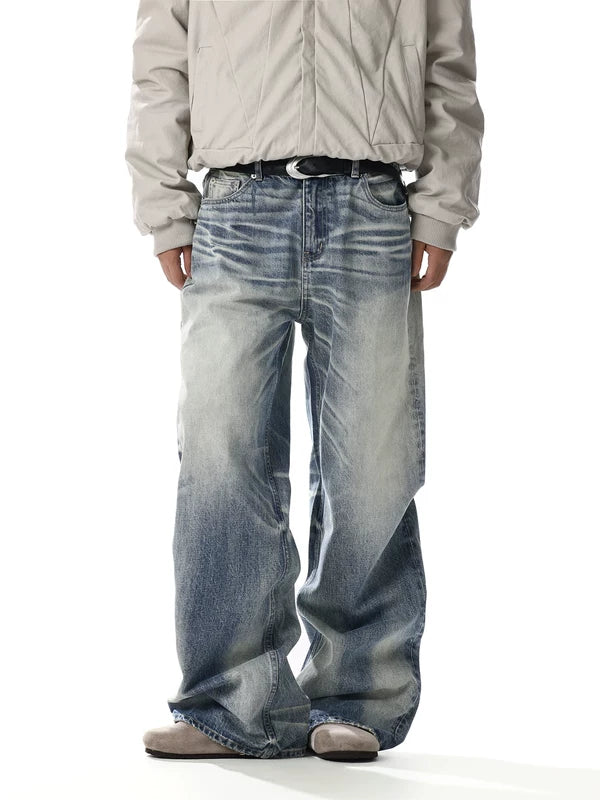 Retro Washed Distressed Loose Straight Jeans Pants 3