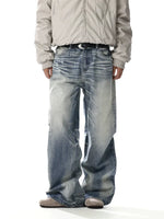 Retro Washed Distressed Loose Straight Jeans Pants 3