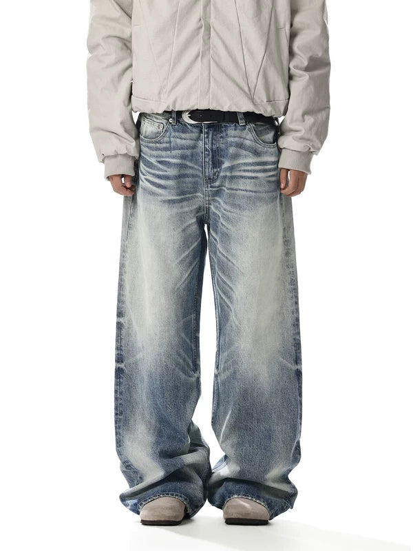 Retro Washed Distressed Loose Straight Jeans Pants 4
