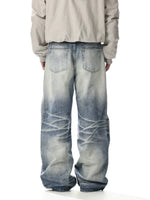 Retro Washed Distressed Loose Straight Jeans Pants 5