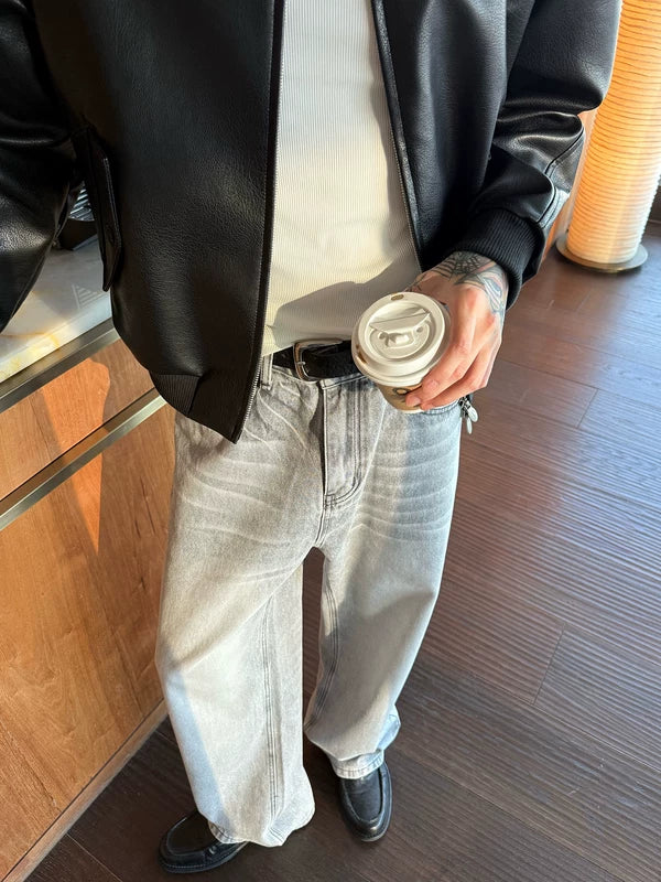 Retro Washed Loose Straight Leg Jeans Pants 3