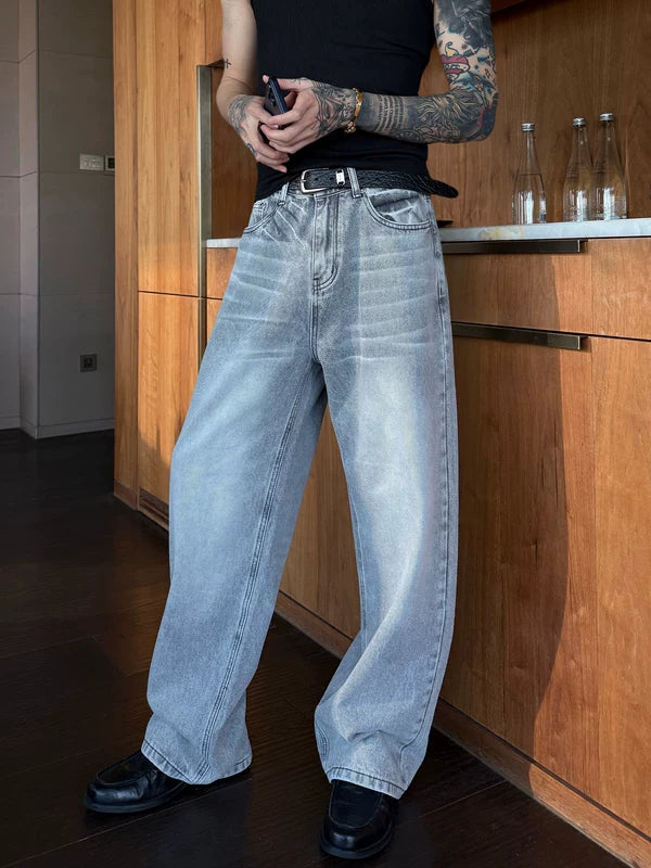 Retro Washed Loose Straight Leg Jeans Pants 5