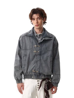 Retro Washed Stand Collar Denim Jacket 2