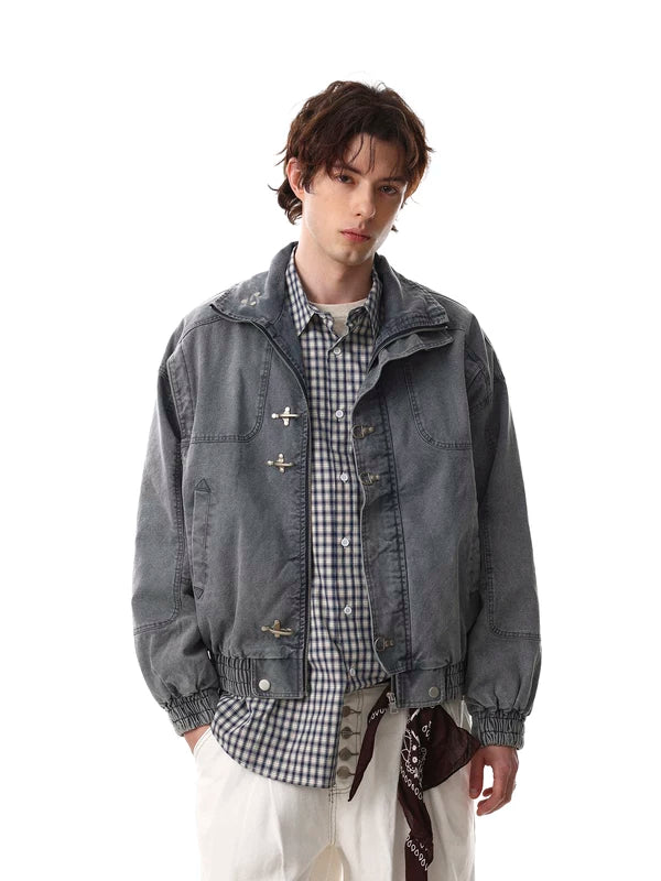 Retro Washed Stand Collar Denim Jacket 3