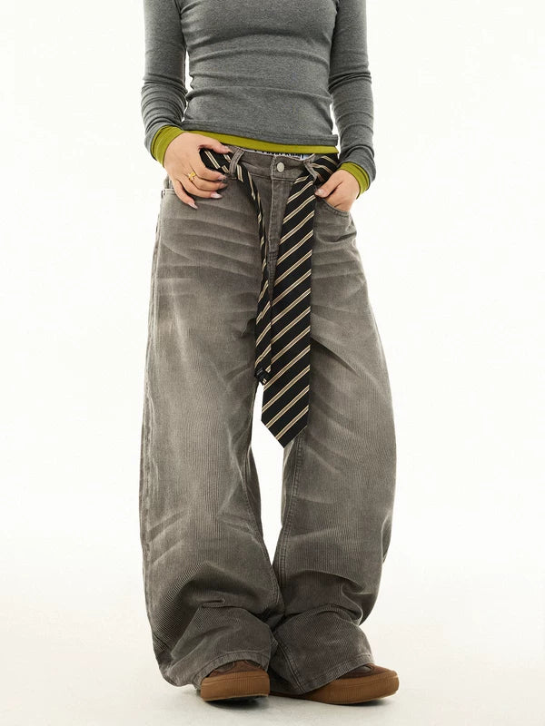 Retro Washed Wide Leg Corduroy Pants 2