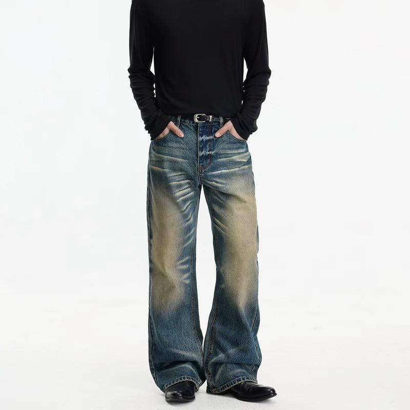 Retro Washed Wide Leg Flare Jeans Pants 2