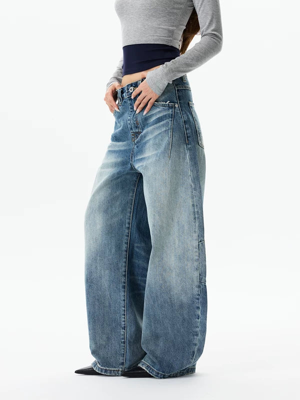 Retro Wide Leg Curved Blade Jeans Pants 2